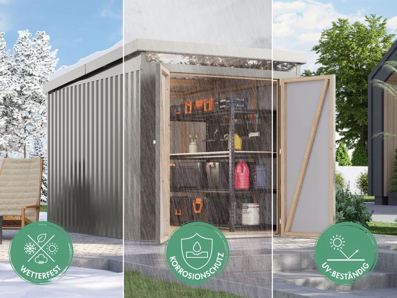 Karibu Metallgerätehaus Iridium 3 in Anthrazit, inkl. Anbaudach 2m