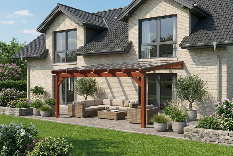 Terrassenüberdachung Holz 400x450cm VSG teak