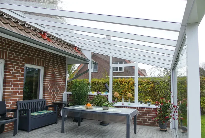 Terrassenüberdachung Aluminium 700x250cm VSG weiß
