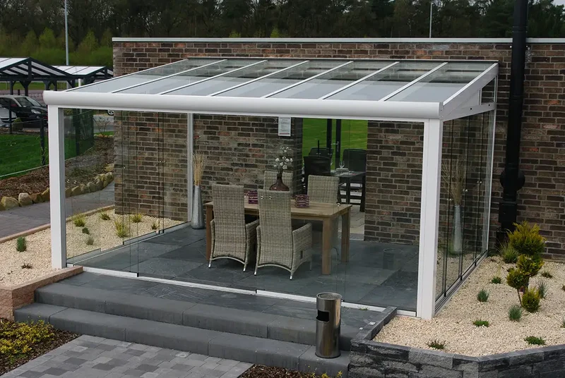 Terrassenüberdachung Aluminium 700x250cm VSG weiß