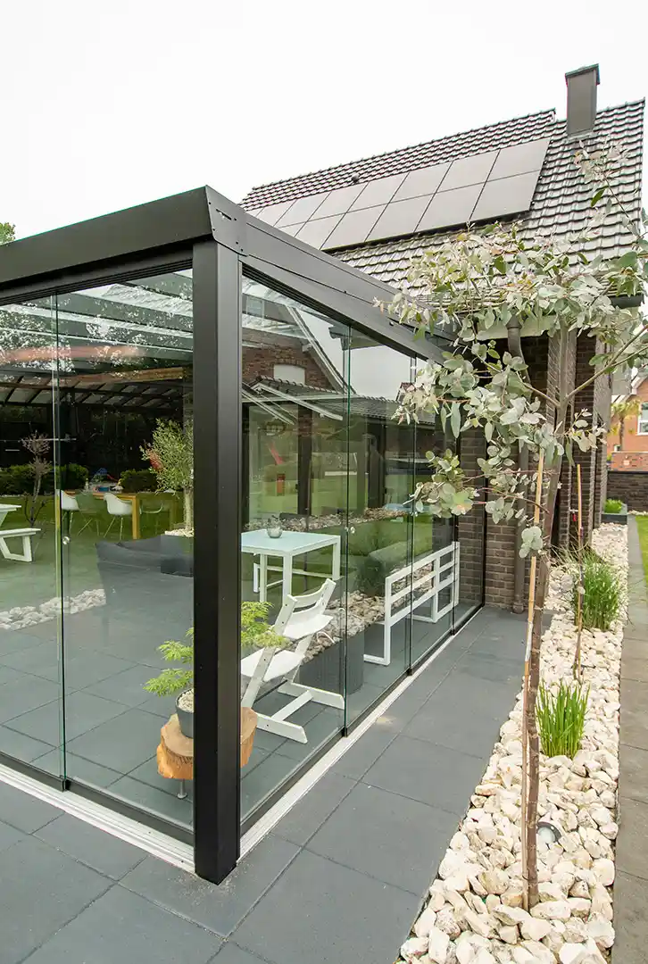 Kaltwintergarten Aluminium 600x250cm VSG schwarz