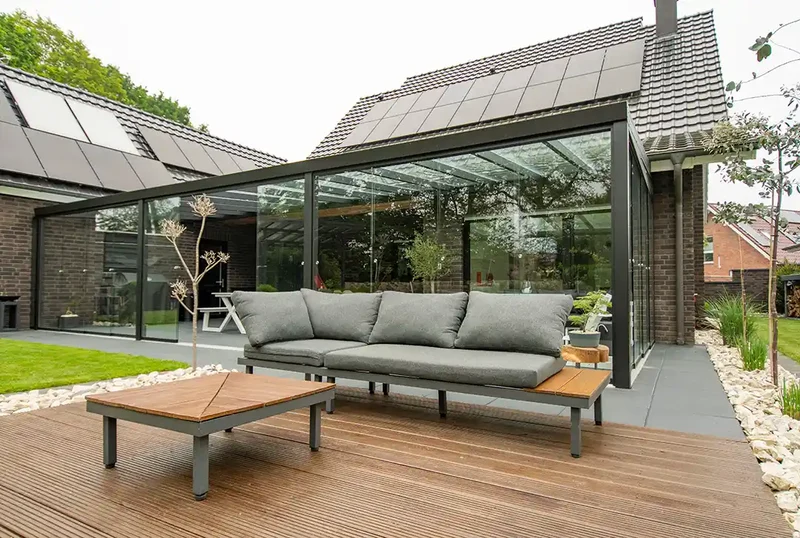 Kaltwintergarten Aluminium 600x250cm VSG schwarz