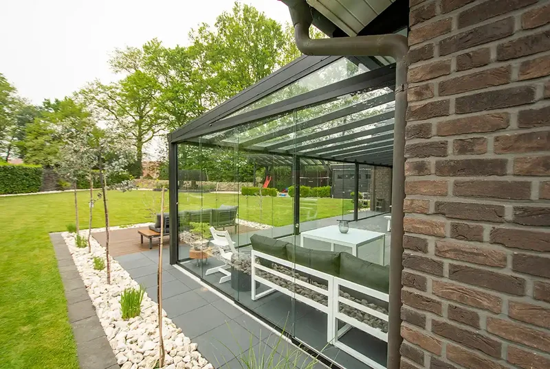 Kaltwintergarten Aluminium 600x250cm VSG schwarz