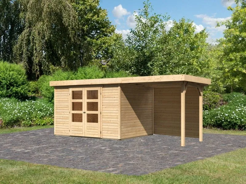 Karibu Gartenhaus Askola 5 mit Anbaudach 2,4 m, Rückwand