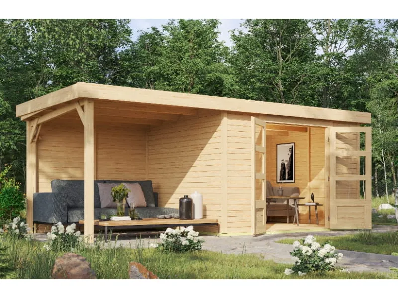 Karibu Gartenhaus Askola 5 mit Anbaudach 2,4 m, Rückwand