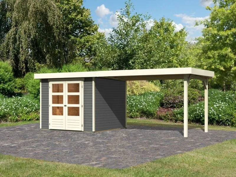 Karibu Gartenhaus Askola 3,5 mit Anbaudach 2,8 m in terragrau