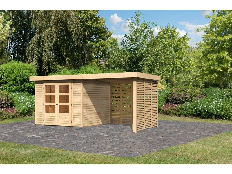 Karibu Gartenhaus Askola 3,5 mit Anbaudach 2,4 m mit Lamellenwänden