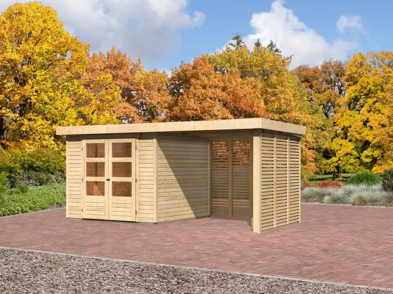 Karibu Gartenhaus Askola 3,5 mit Anbaudach 2,4 m mit Lamellenwänden