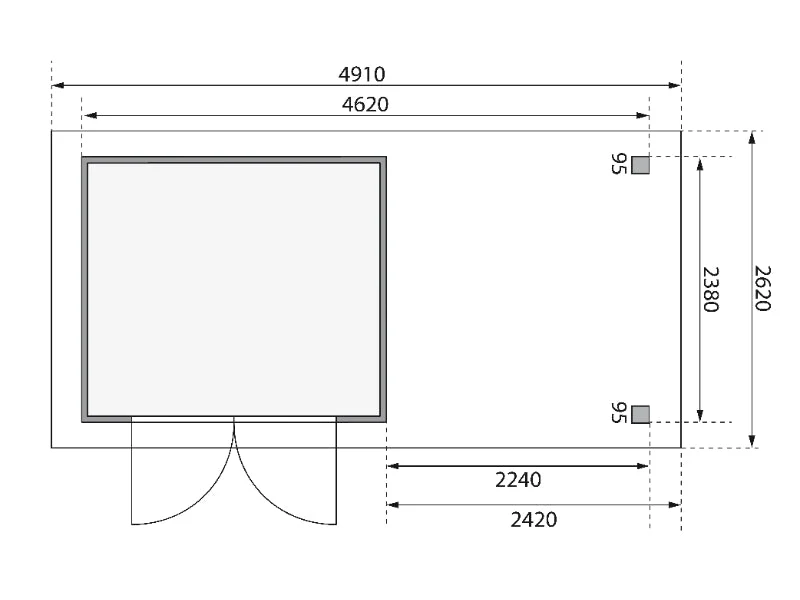 Karibu Gartenhaus Askola 3,5 mit Anbaudach 2,25 Meter, Seiten- und Rückwand in terragrau
