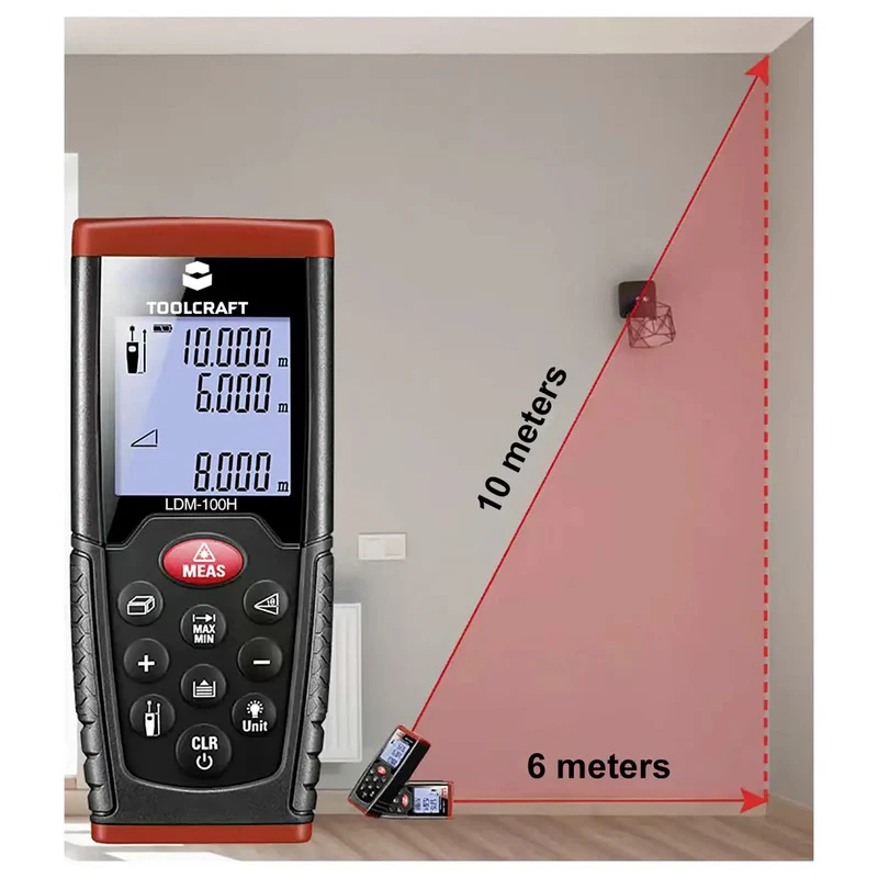 B-Ware TOOLCRAFT LDM100H Laser-Distanzmesser 0.05-100m ±1.5mm IP54 Funktionen: Fläch...