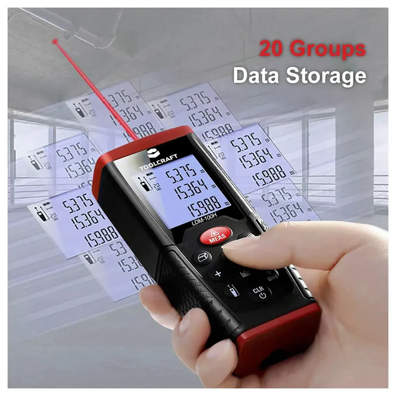 B-Ware TOOLCRAFT LDM100H Laser-Distanzmesser 0.05-100m ±1.5mm IP54 Funktionen: Fläch...