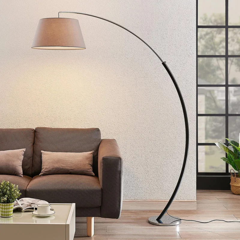 Lucande Evelyna Bogen-Stehleuchte Bogenlampe Stehlampe Leselampe Schirm grau E27