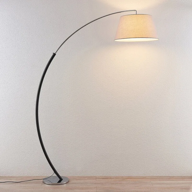 Lucande Evelyna Bogen-Stehleuchte Bogenlampe Stehlampe Leselampe Schirm grau E27