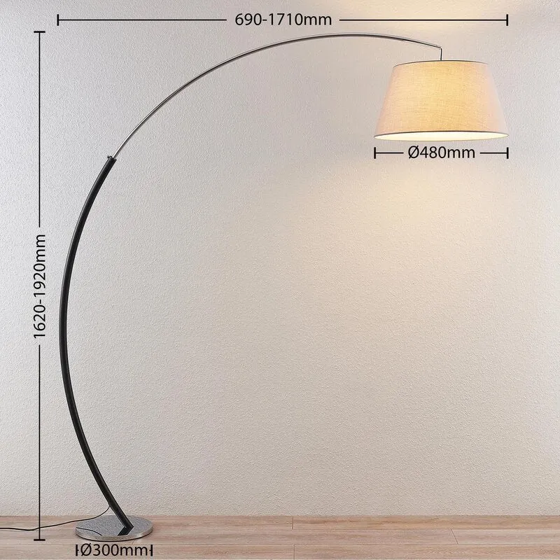 Lucande Evelyna Bogen-Stehleuchte Bogenlampe Stehlampe Leselampe Schirm grau E27