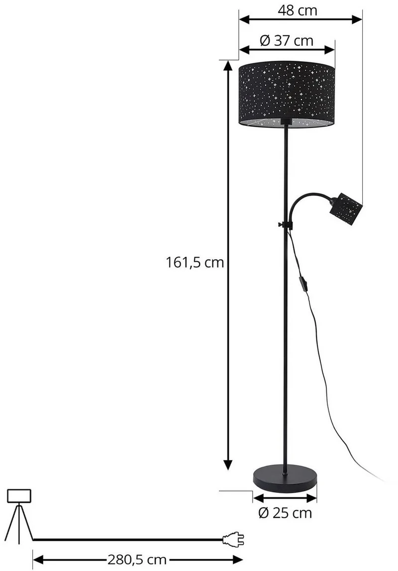 B-Ware Lindby Stehleuchte Melanie schwarz Stoff, Ø 36 cm Stehlampe Lampe Leuchte Spot