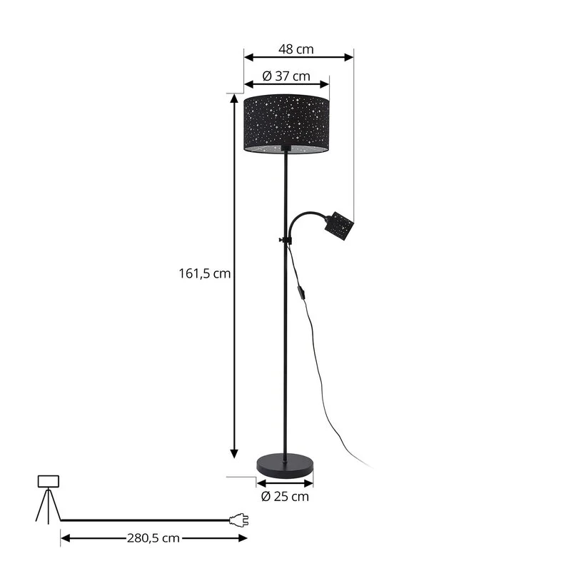 B-Ware Lindby Stehleuchte Melanie schwarz Stoff, Ø 36 cm Stehlampe Lampe Leuchte Spot