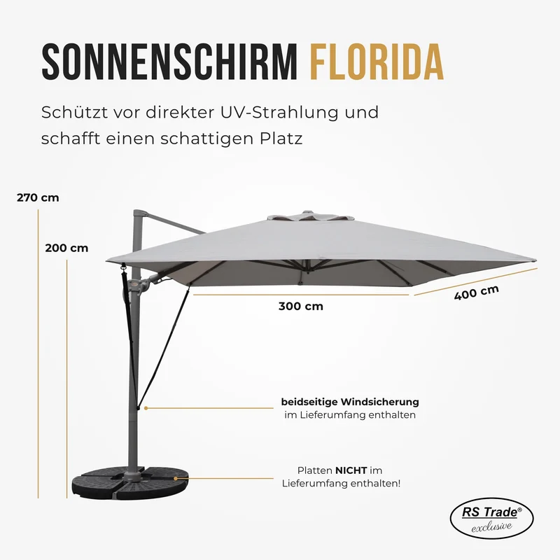 Sonnenschirm hellgrau 3 x 4 Meter