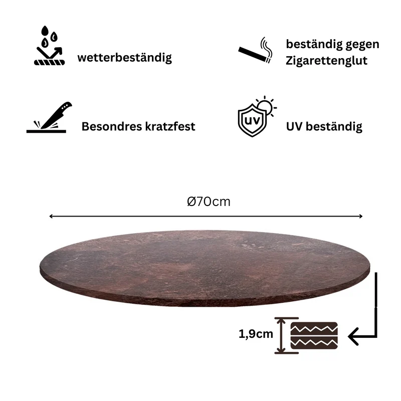 Table Top Topalit - cyprus metal Ø70 x ST1,9cm
