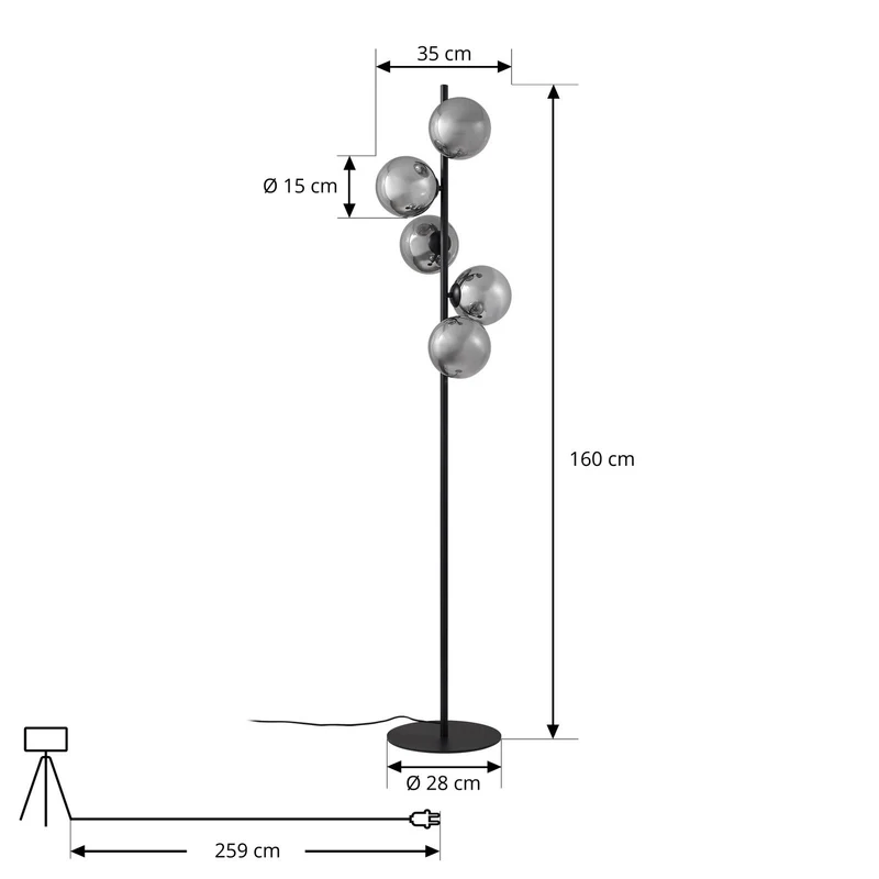 Lindby Stehleuchte Lampe Orbelia Glas schwarz 5-flammig LED SIEHE TEXT/FOTO