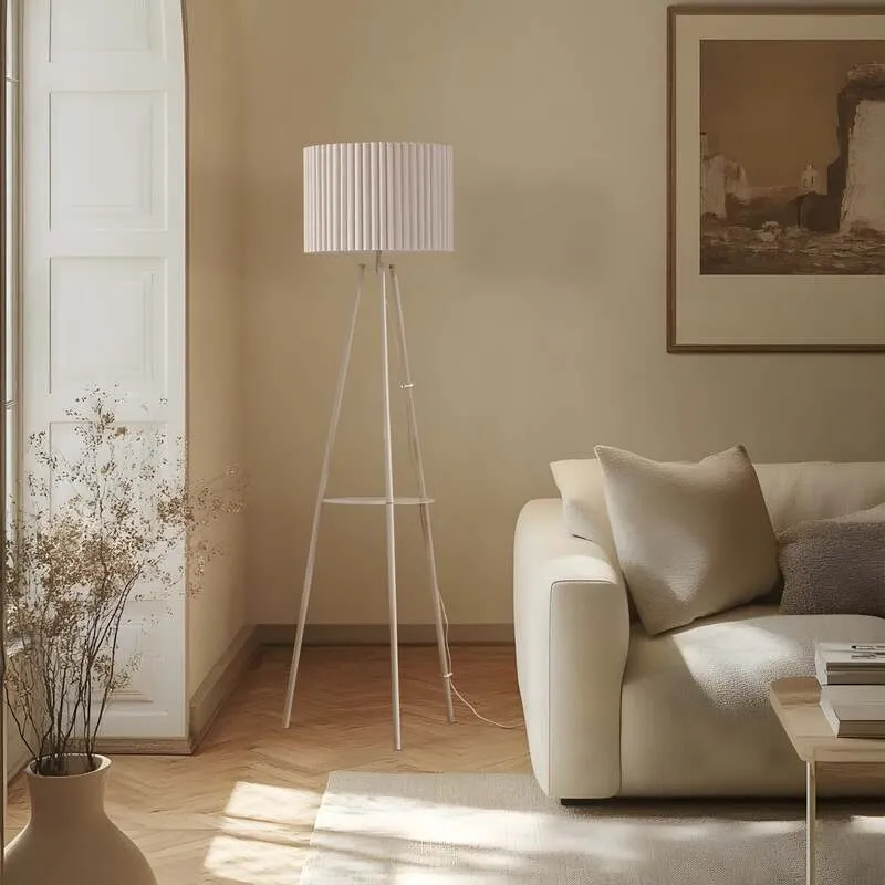 B-Ware Lindby Stehlampe Libbie LED Leuchte Dreibeinlampe cremefarben 155cm Höhe 40cm