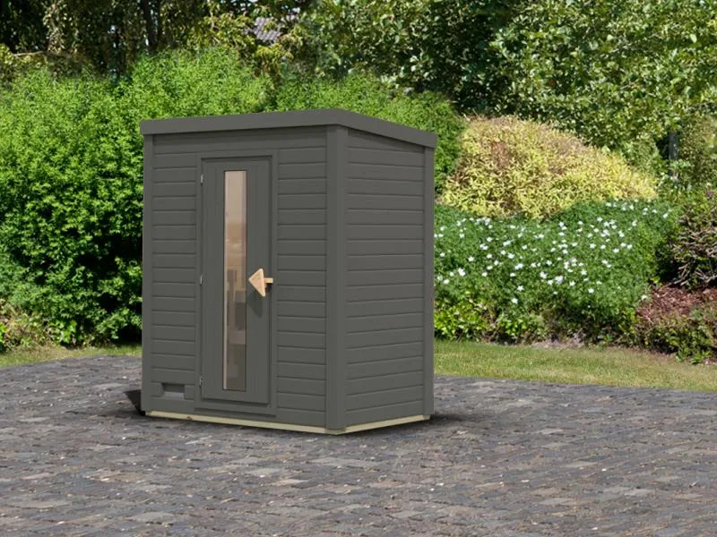Karibu Saunahaus Hytti 0 38 mm - ohne Ofen - mit Iso-Tür, terragrau