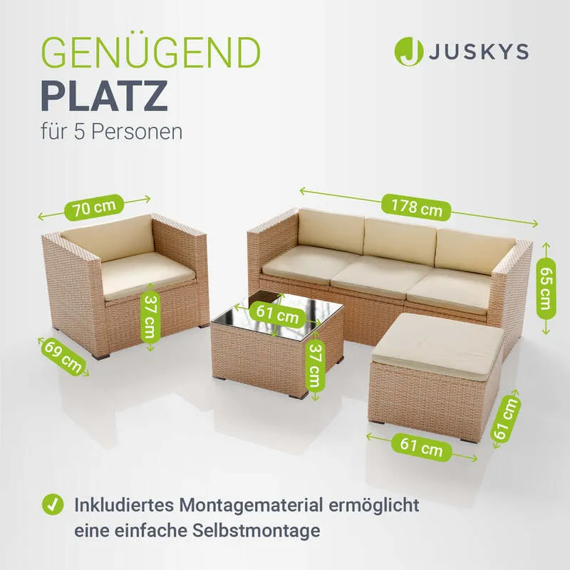 B-Ware Polyrattan Lounge Punta Cana Gartenmöbel Sitzgarnitur für 4 Personen creme sand