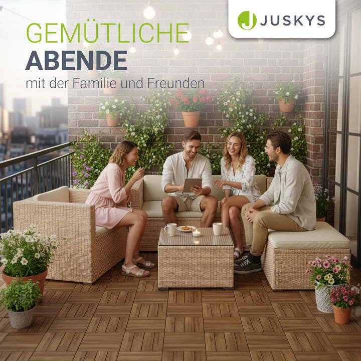 B-Ware Polyrattan Lounge Punta Cana Gartenmöbel Sitzgarnitur für 4 Personen creme sand