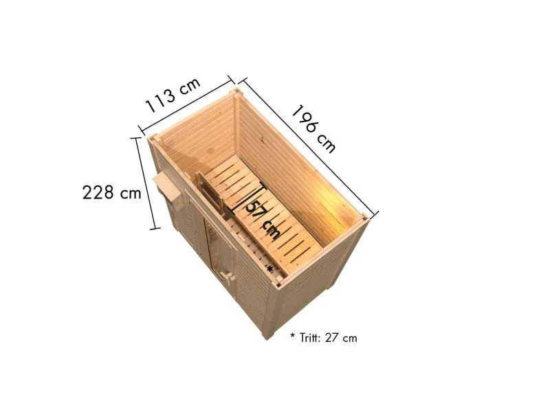 Karibu Saunahaus Hytti 0 38 mm - Ofen 9kW Bio ext. Strg. - Iso Tür, terragrau