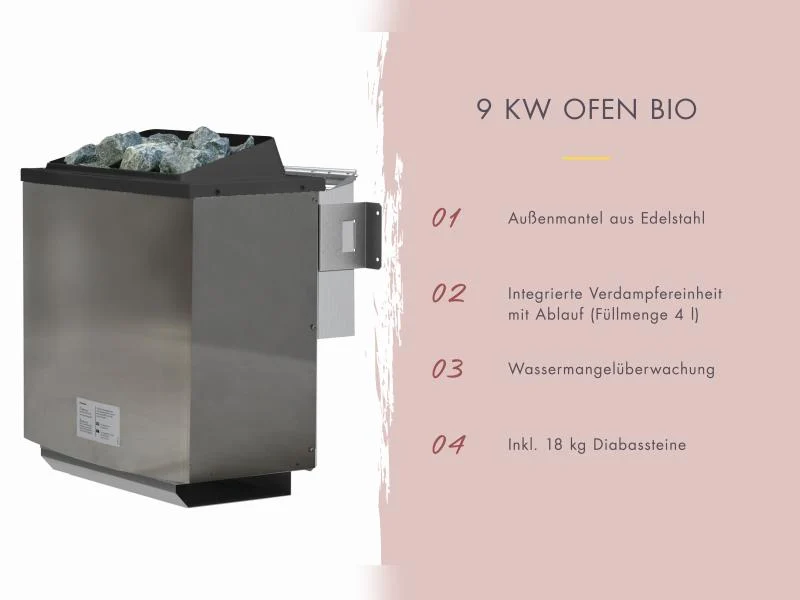 Karibu Saunahaus Hytti 0 38 mm - Ofen 9kW Bio ext. Strg. - Iso Tür, terragrau
