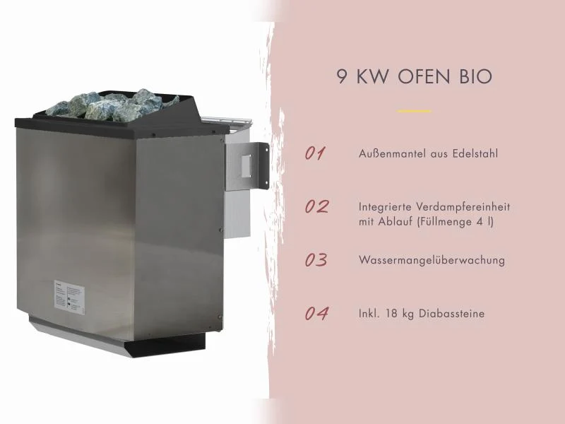 Karibu Saunahaus Laguna natur, 73 mm - inkl. 9 kW Bioofen ext. Steuerung