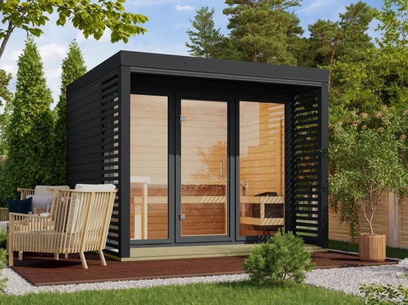 Karibu Hybrid Saunahaus Ares 3,anthrazit/anthrazit -inkl. 9 kW Ofen ext. Steuerung-