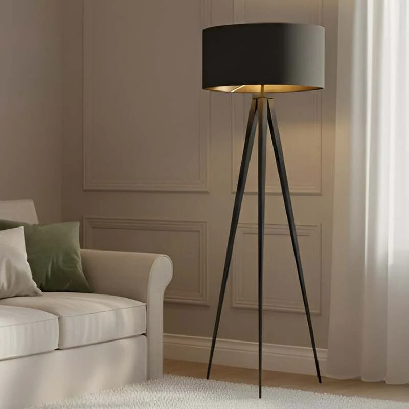 B-Ware Lindby Stehlampe Leuchte Benik schwarz gold Tripod Textil 153cm SIEHE TEXT/F852