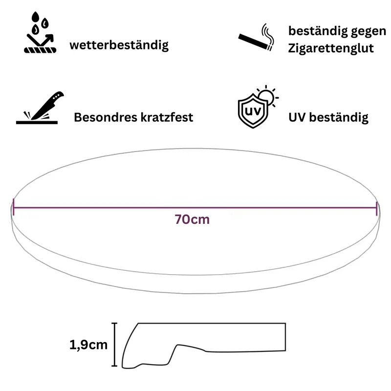 Table Top Ø70x ST 1,9cm - White pure