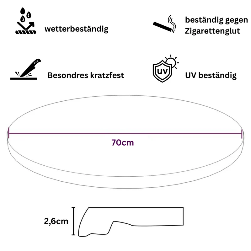 Table Top Ø70x ST 2,6 cm - White pure