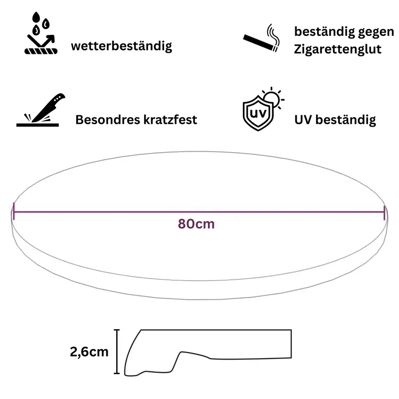 Table Top Ø80x ST 2,6 cm - White pure