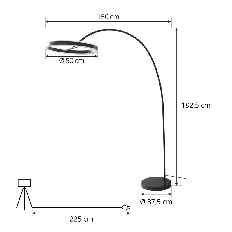 B-Ware Lucande Stehlampe Bogenlampe Yekta LED dimmbar schwarz Wohnzimmerlampe