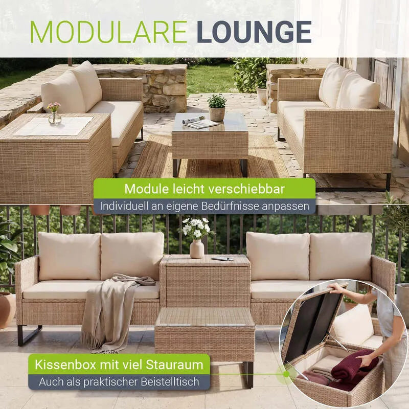 B-Ware Gartenlounge Santorini modulare Polsterlounge für 4 Personen inkl. Kissenbox