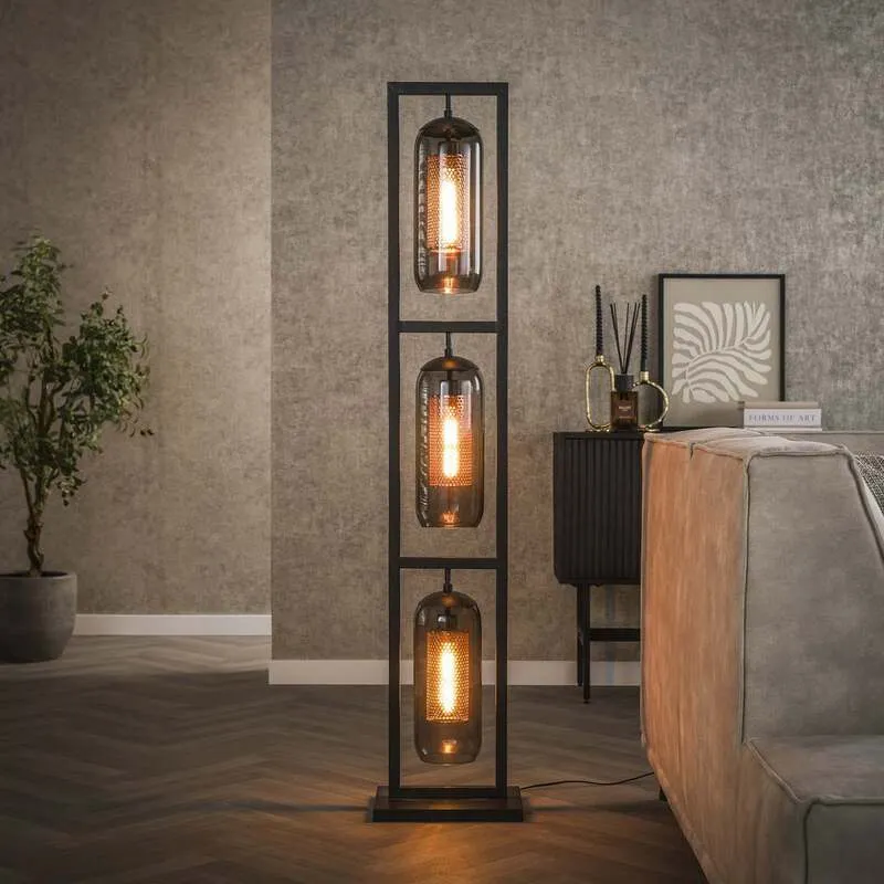 B-Ware Kamilian Stehleuchte Stehlampe 3fl rauchgrau schwarz Glas E27 SIEHE TEXT/FOTO