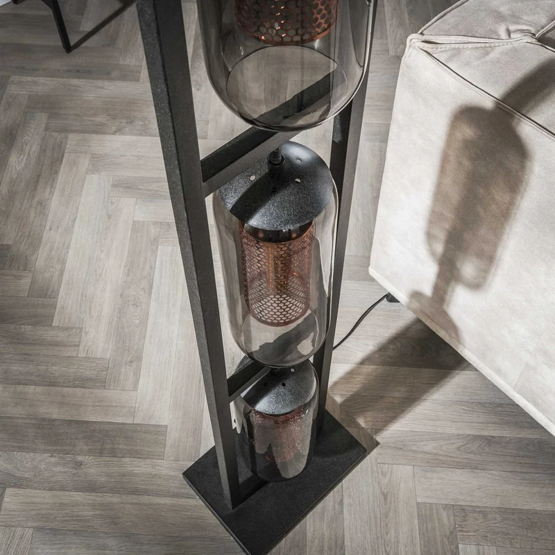 B-Ware Kamilian Stehleuchte Stehlampe 3fl rauchgrau schwarz Glas E27 SIEHE TEXT/FOTO