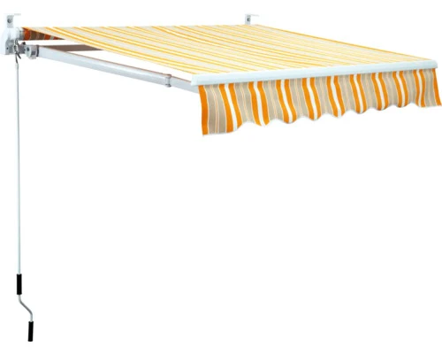 B-Ware Gelenkarm-Markise 5x3m orange-grau gestreift UV-beständig Handkurbel