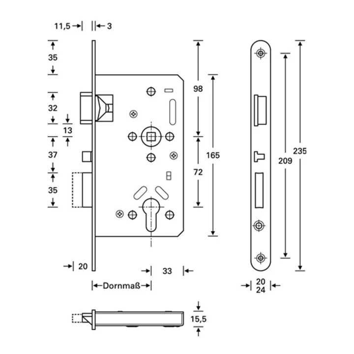 B-Ware SSF Panikschloss Einsteckschloss Türschloss Edelstahl DIN links 65mm 72mm 9mm