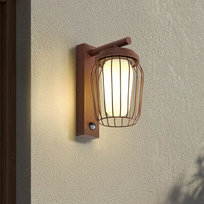 B-Ware Lucande Außenwandleuchte Chandan LED Gartenleuchte mit Sensor IP44 rost weiß