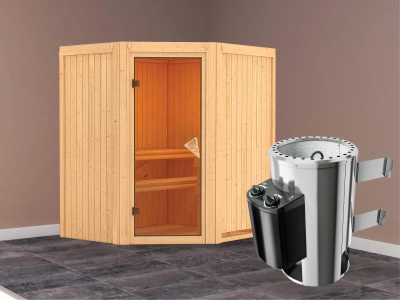 Tonja - Karibu Sauna Plug & Play inkl. 3,6 kW-Ofen int. Steuerung - ohne Dachkranz -