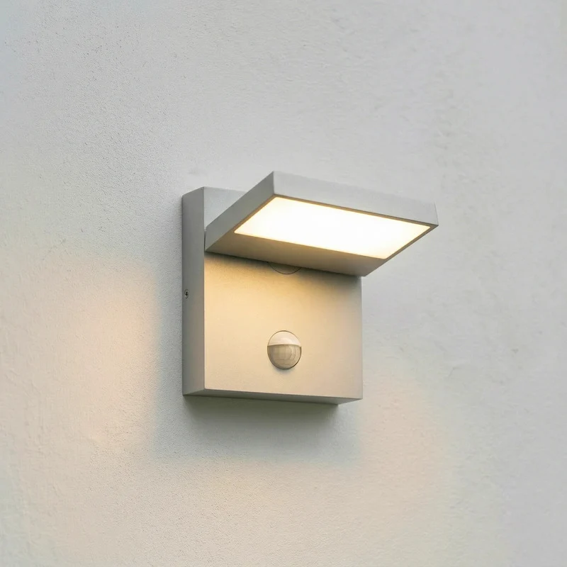 B-Ware Lucande Außenlampe Silvan LED Wandleuchte Gartenlampe mit Sensor IP54 steingrau