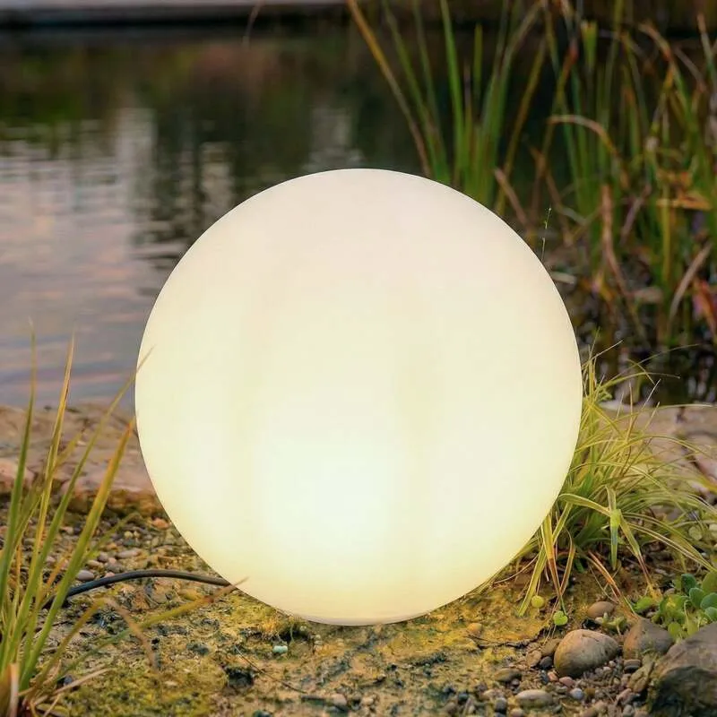 B-Ware Lindby Kugelleuchte Valyra LED Gartenlampe Außenleuchte Ø50cm IP54 Erdspieß weiß