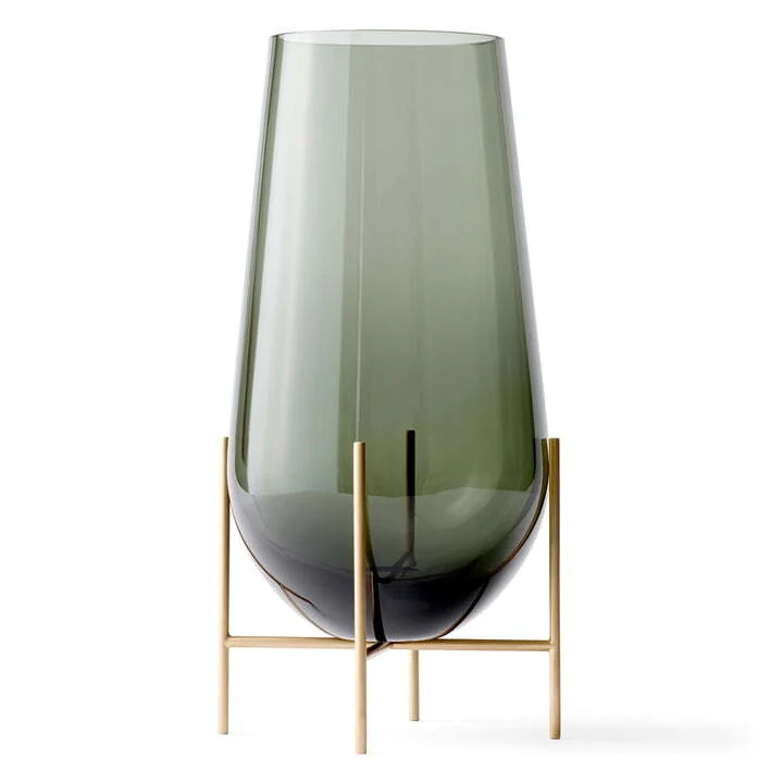 B-Ware Audo Vase Blumengefäß Échasse Glas Rauchgrau mundgeblasen Messing 60 cm