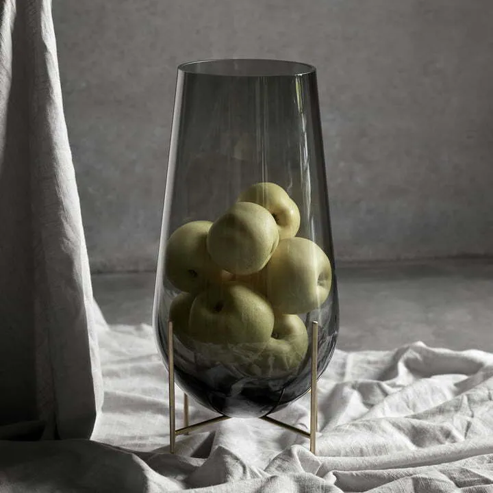 B-Ware Audo Vase Blumengefäß Échasse Glas Rauchgrau mundgeblasen Messing 60 cm