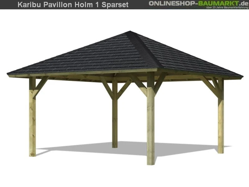 Karibu 4-Eck Pavillon Classic Holm 1 kdi Sparset inkl. Schindeln