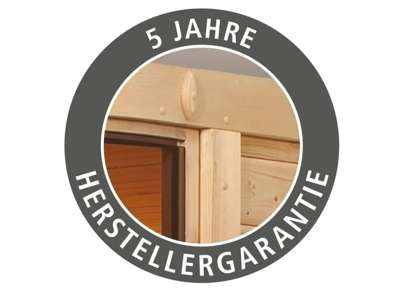 Karibu Sauna Tabea mit 9 kW Ofen integr. Strg und Dachkranz 38 mm