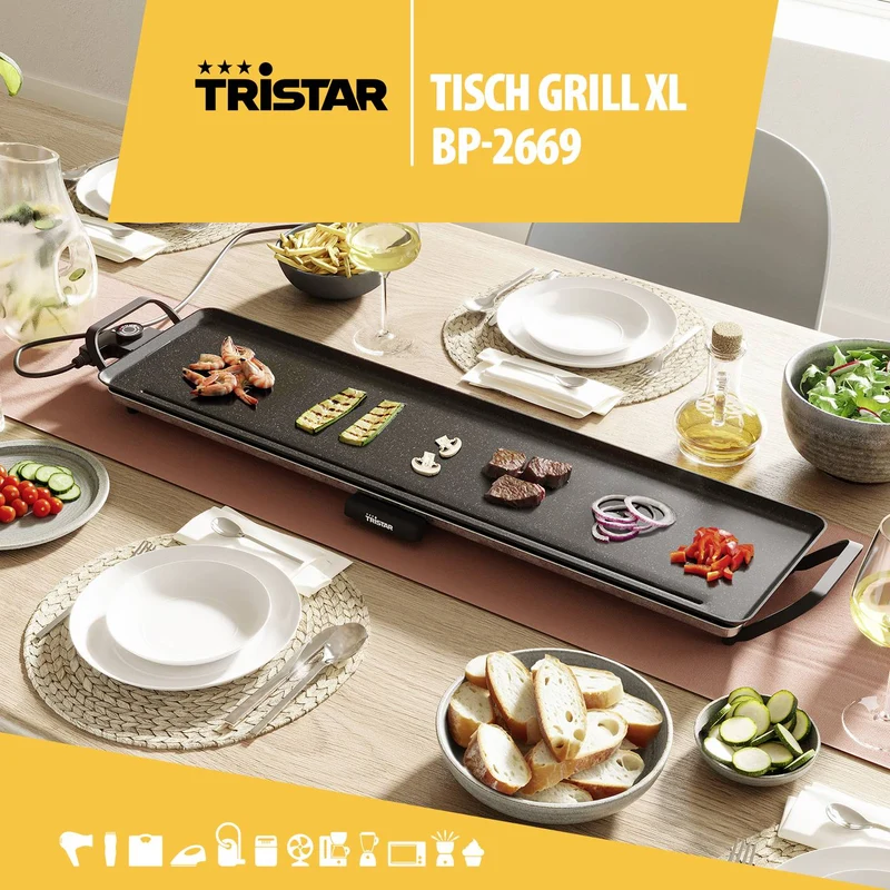 B-Ware Tristar Grillplatte Elektro Grill Grillplatte Schwarz Slim XL BP2669